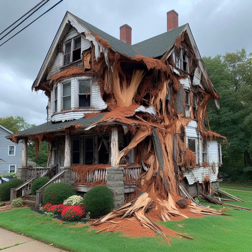 Signs Your Tewksbury Home Needs a Tree Inspection Damaged tree on an Tewksbury home showing signs of disease and decay